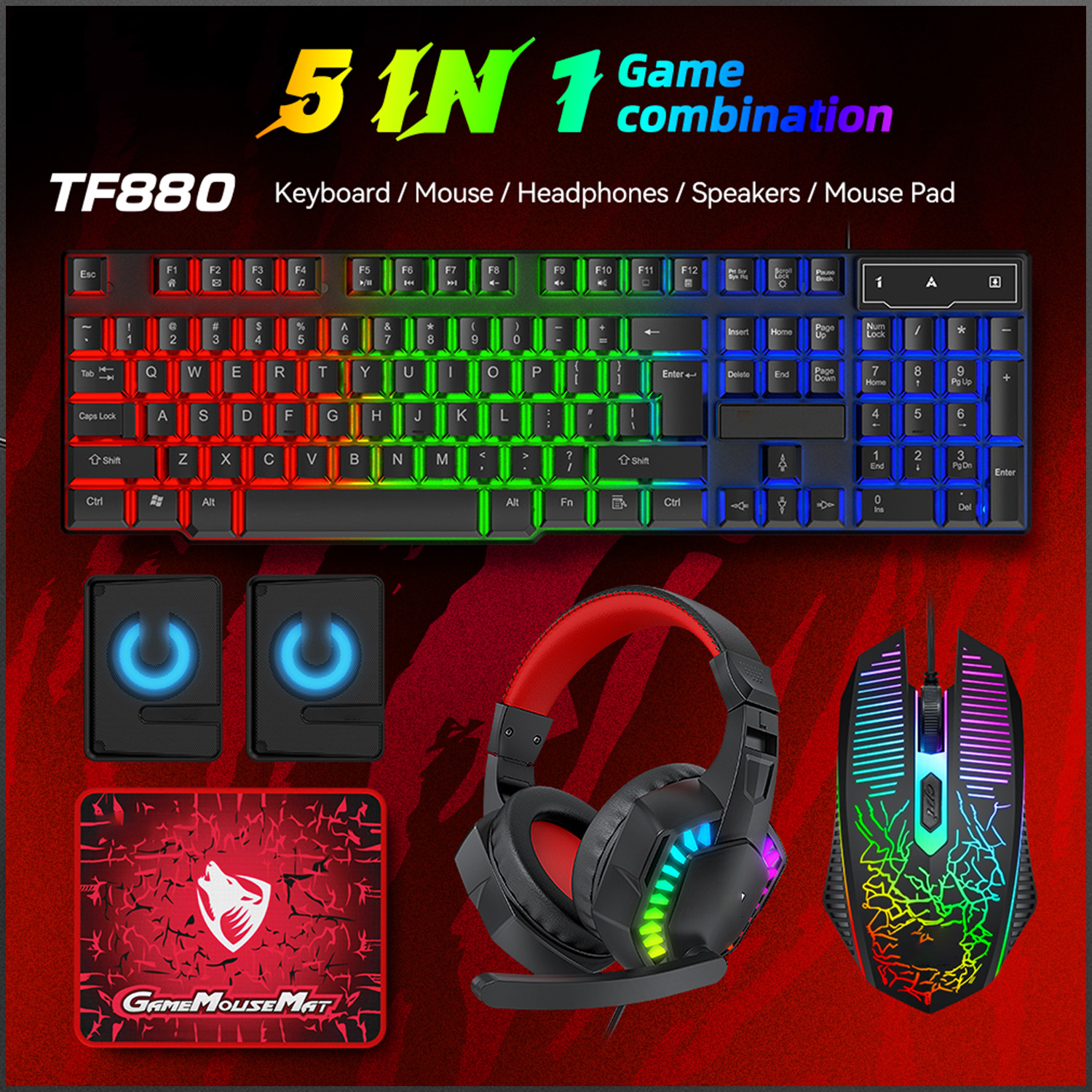 Gaming Keyboard Mouse And Headset Combo - 5-in-1 Set Gaming Combo Keyboard 4-color