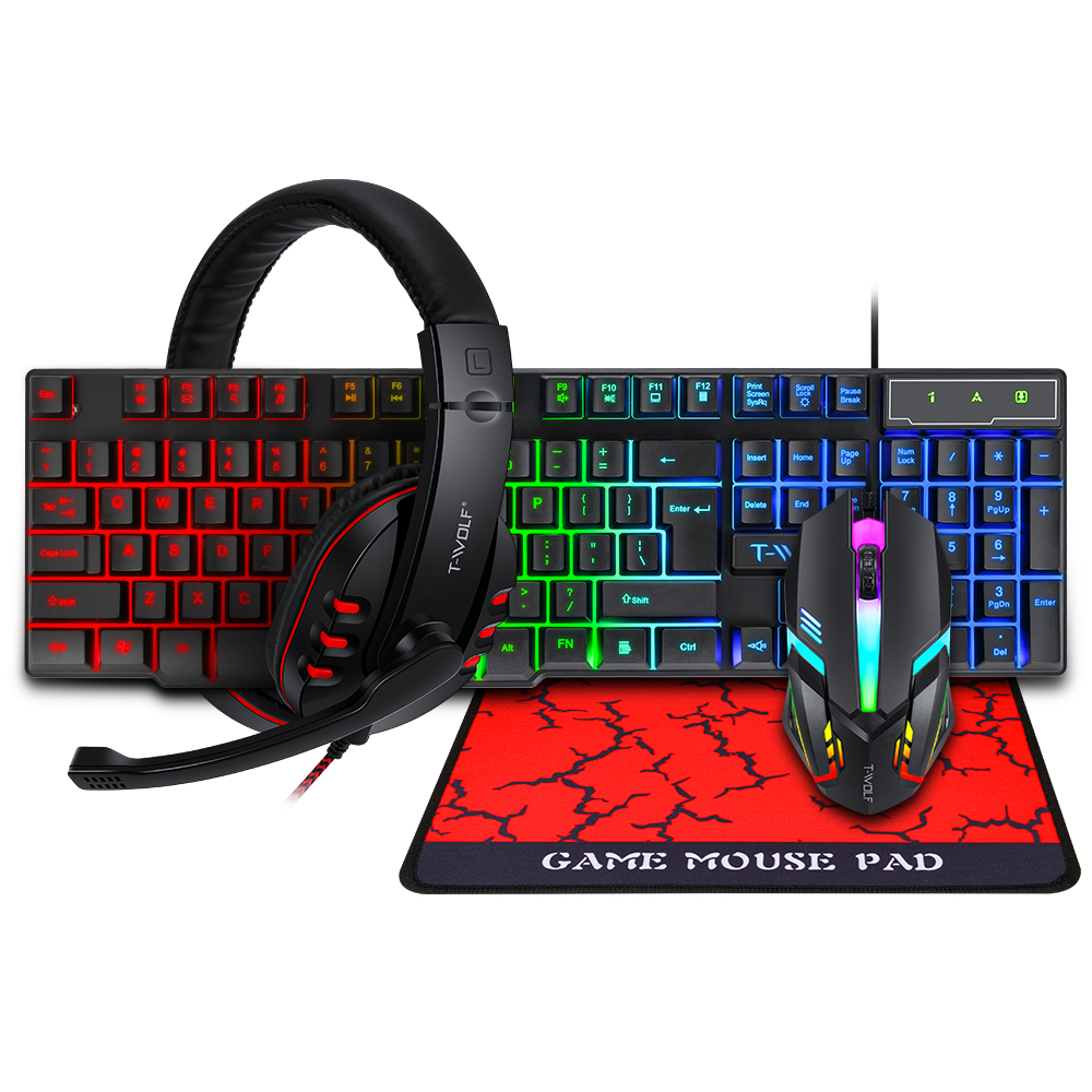 Gaming Keyboard Mouse And Headset Combo - TF800 Four-piece Gaming Combo 104 Keys