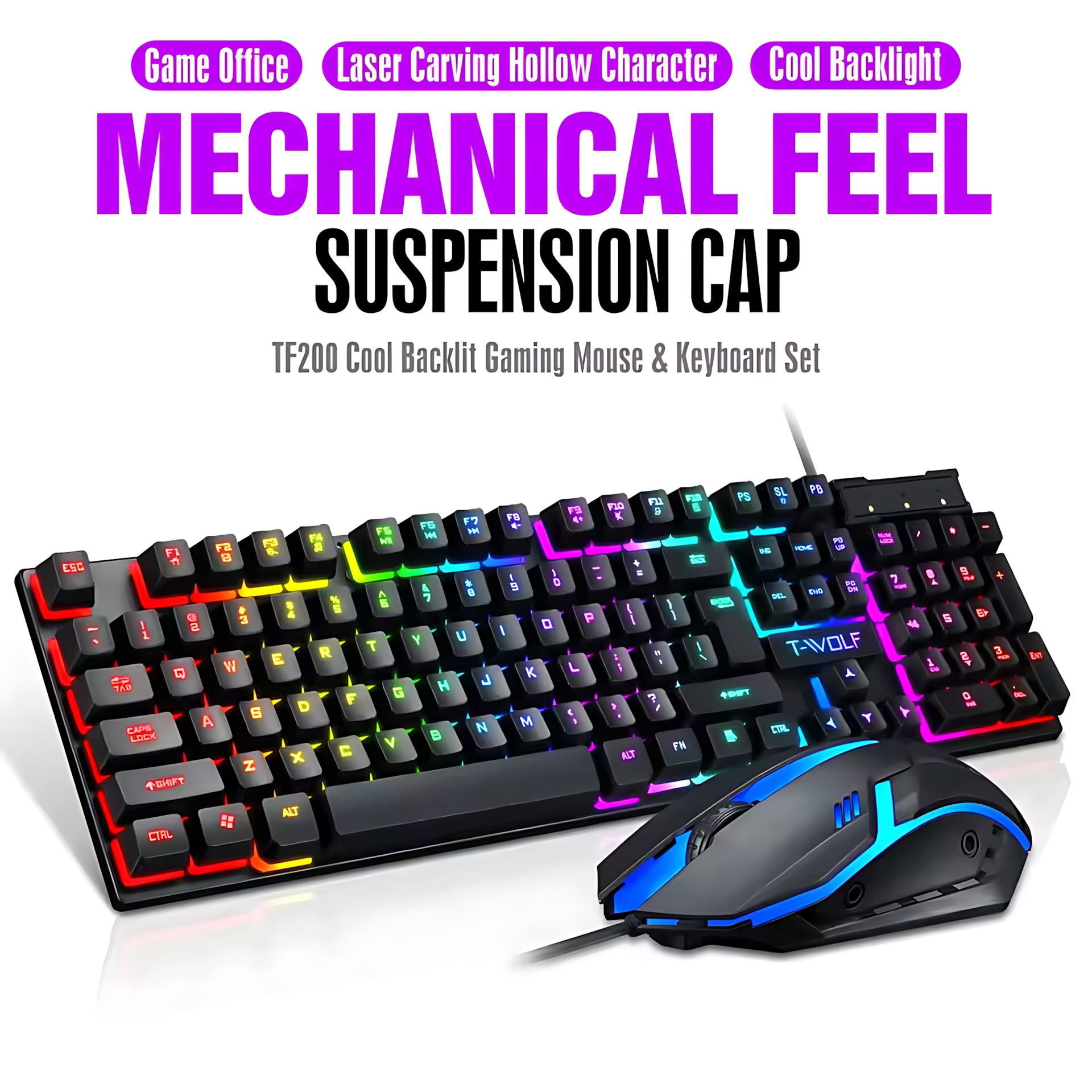 Rainbow Backlit Wired Keyboard - Gaming Keyboard Bundle のレビューと価格