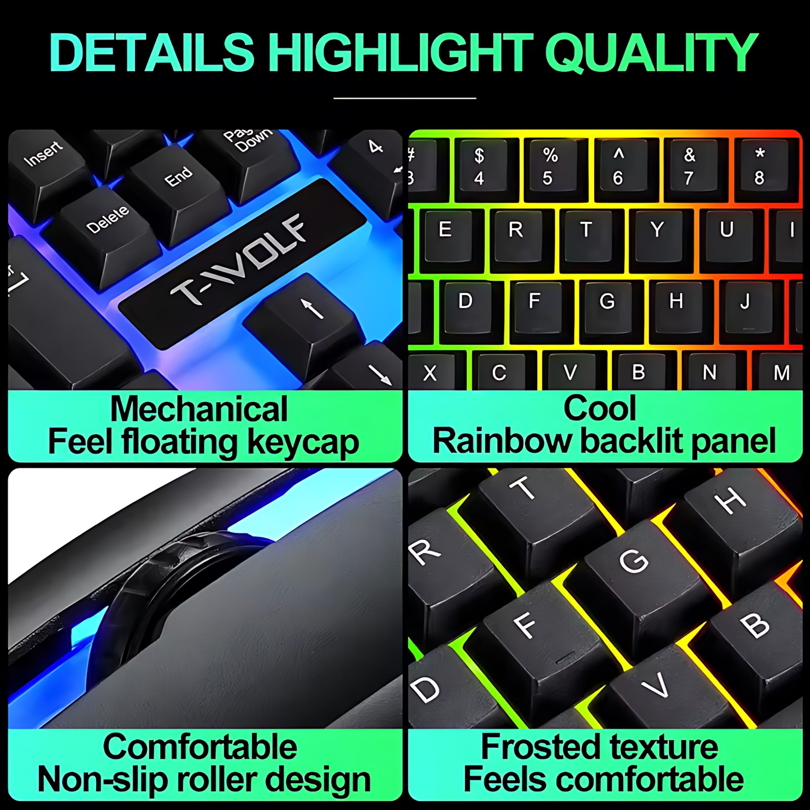 Rainbow Backlit Wired Keyboard - Gaming Keyboard Bundle のレビューと価格