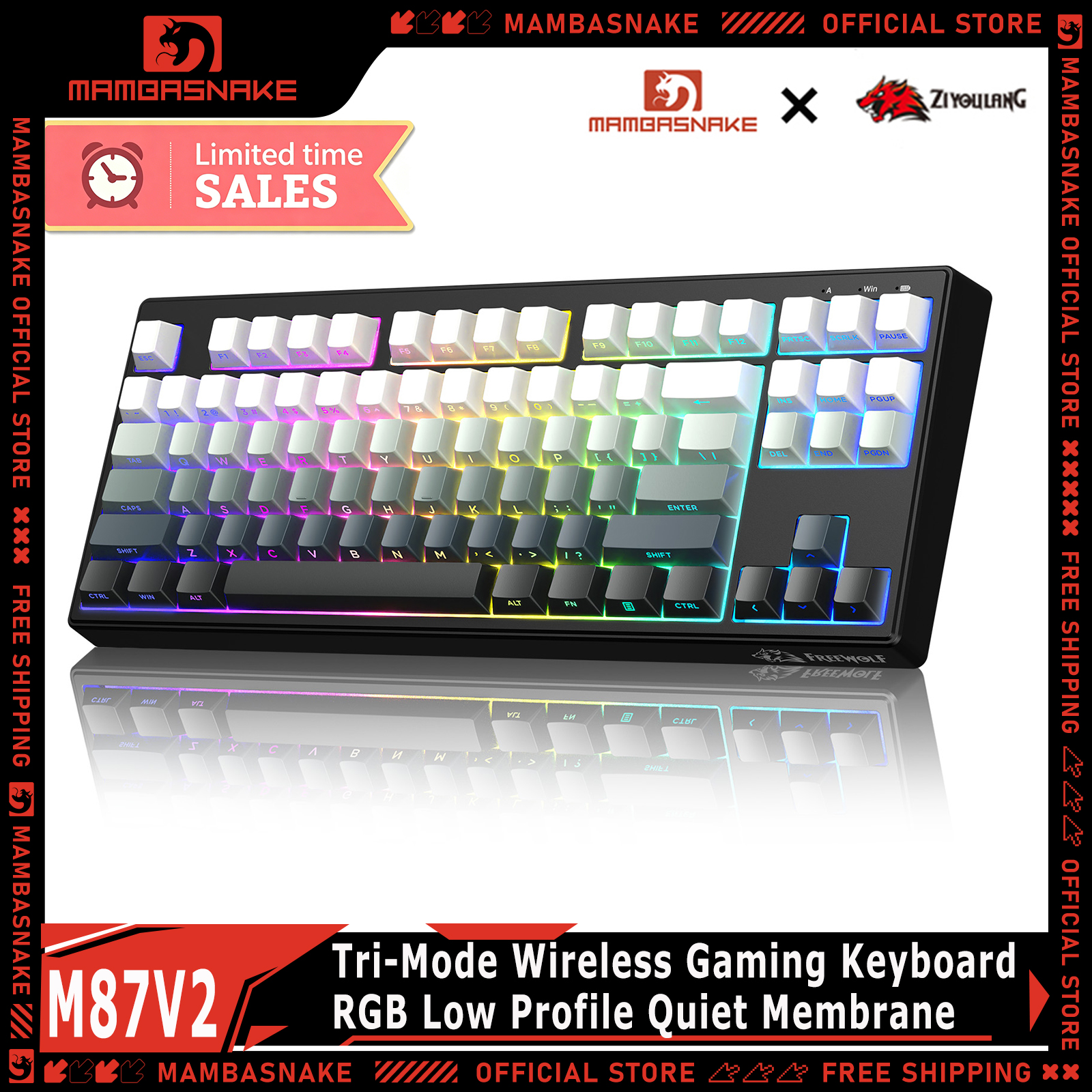 ZIYOULANG M87V2 87 Keys Tri-Mo - Gaming Keyboard That Is Quiet のレビューと価格